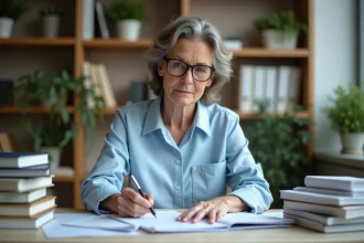 Chercheuse scientifique en laboratoire étudiant des papiers