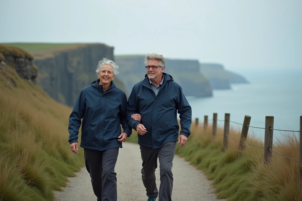 Couple en marche rapide sur un sentier côtier pour améliorer leur vitesse et leur endurance