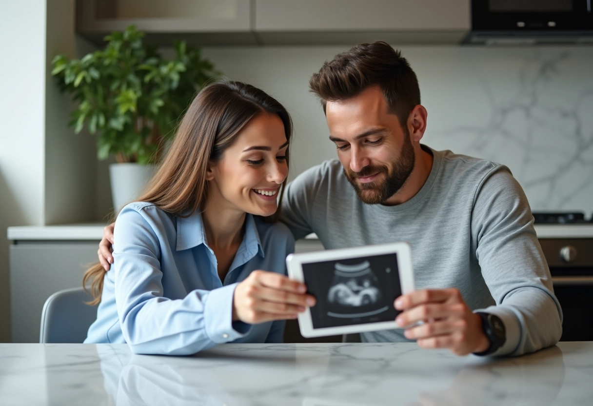 Couple regardant des images d
