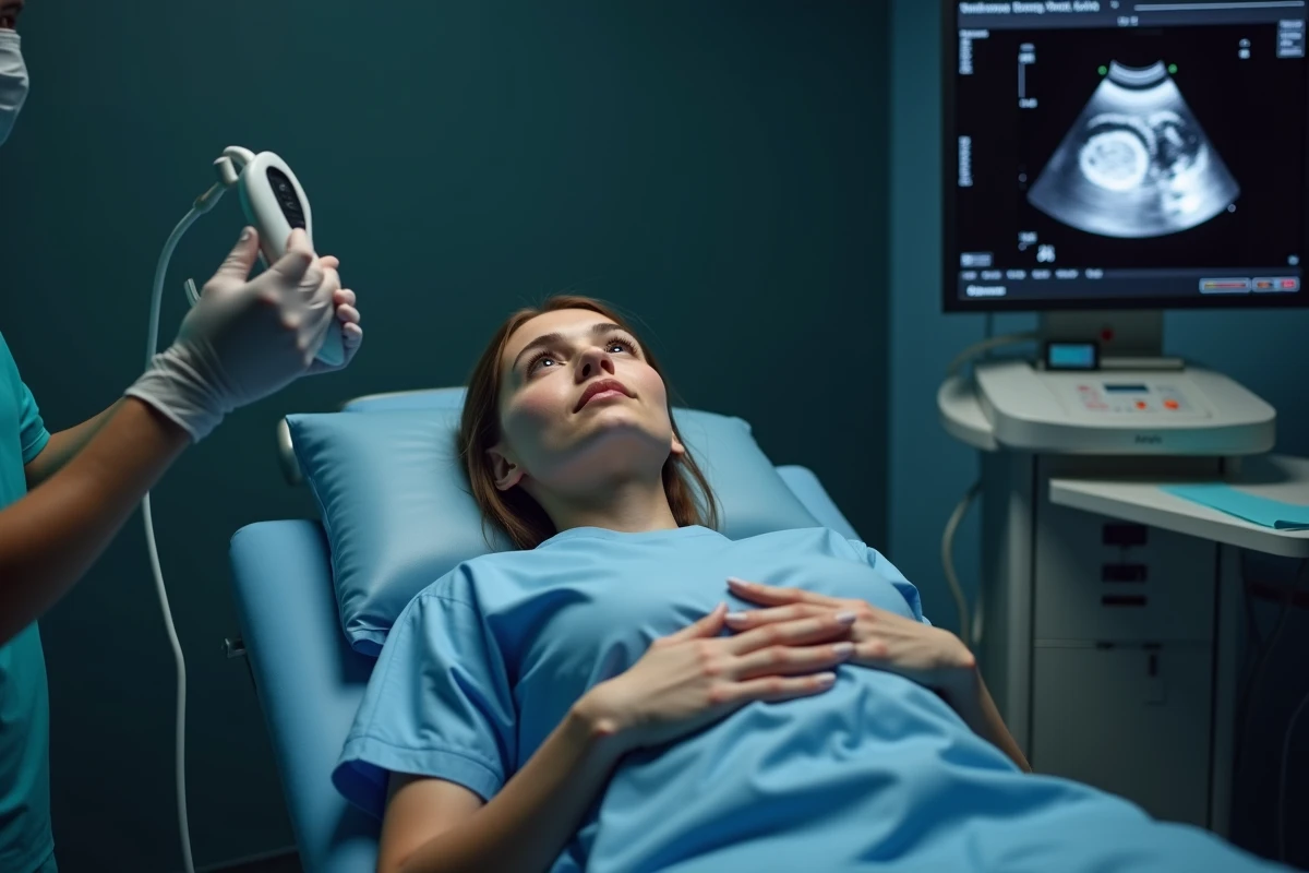 Échographie abdominale pour le diagnostic de kystes ovariens chez une jeune femme
