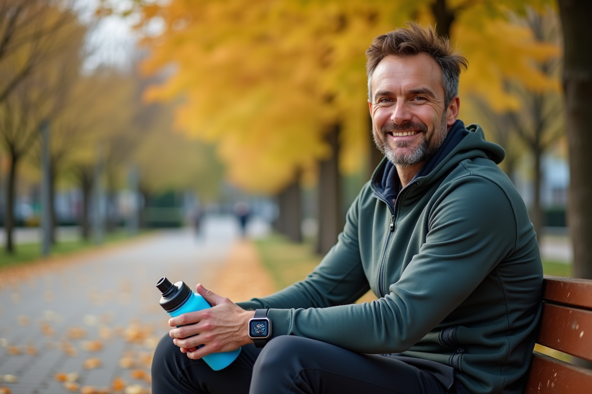 Homme détendu sur un banc de parc en ville