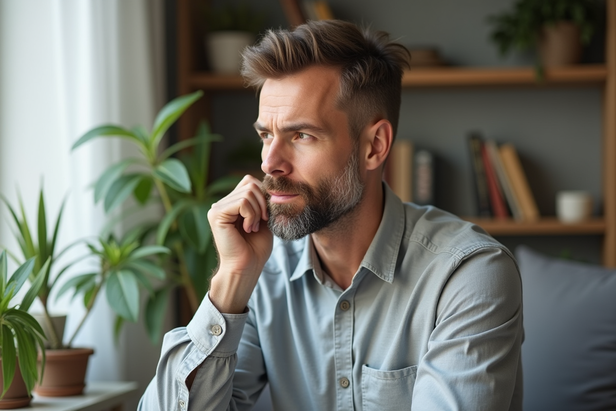 Homme appliquant un serum facial dans un intérieur lumineux