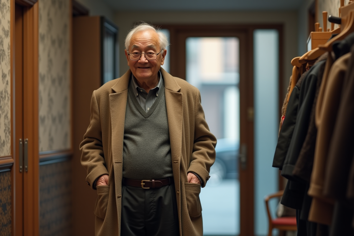 Homme âgé vérifiant ses poches dans l