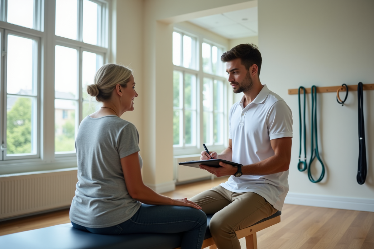 Jeune kinésithérapeute prenant des notes lors d