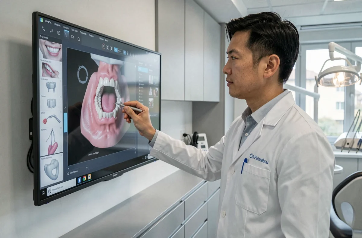 Laurent Ngo, dentiste à Palaiseau, analysant un scanner dentaire 3D dans son cabinet