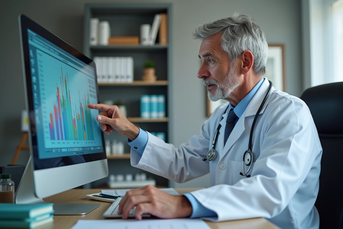 Medecin consulte des donn&eacute;es medicales sur un ordinateur
