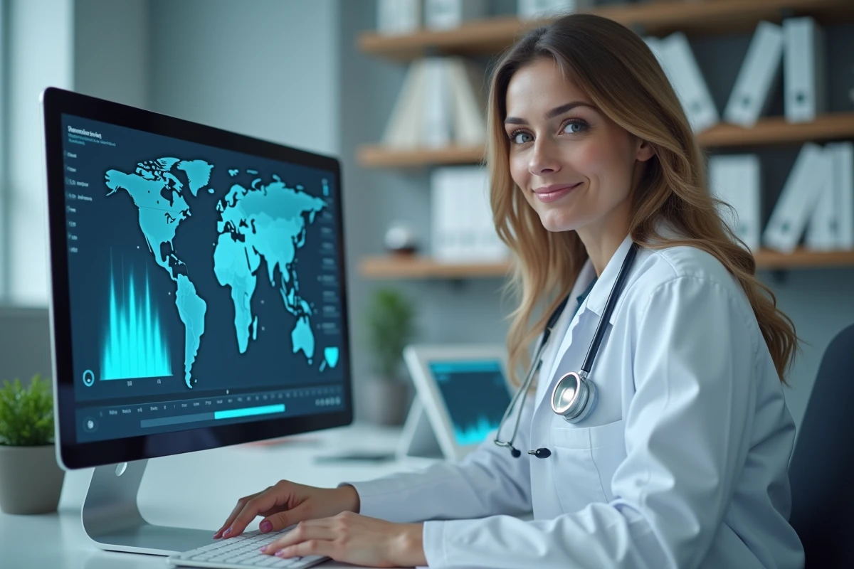Medecin femme en telemedecine dans un bureau moderne