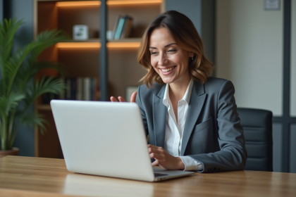 Médecin femme en consultation vidéo dans son bureau moderne