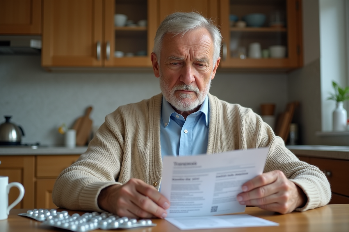 Patient lisant une notice de tramadol à la maison