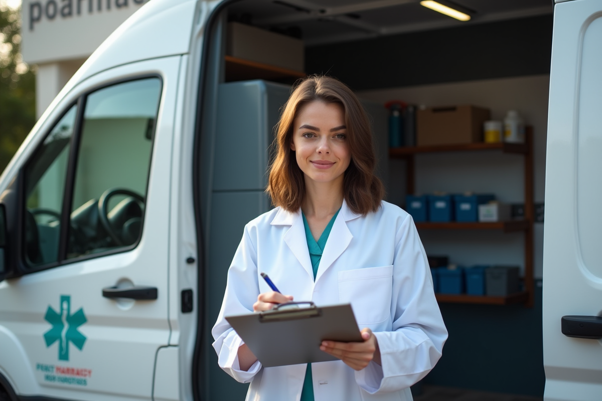 Pharmacienne signant un reçu de livraison de médicaments