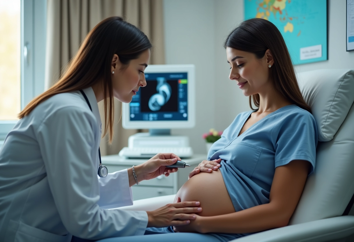Sage-femme effectuant une échographie dans une clinique
