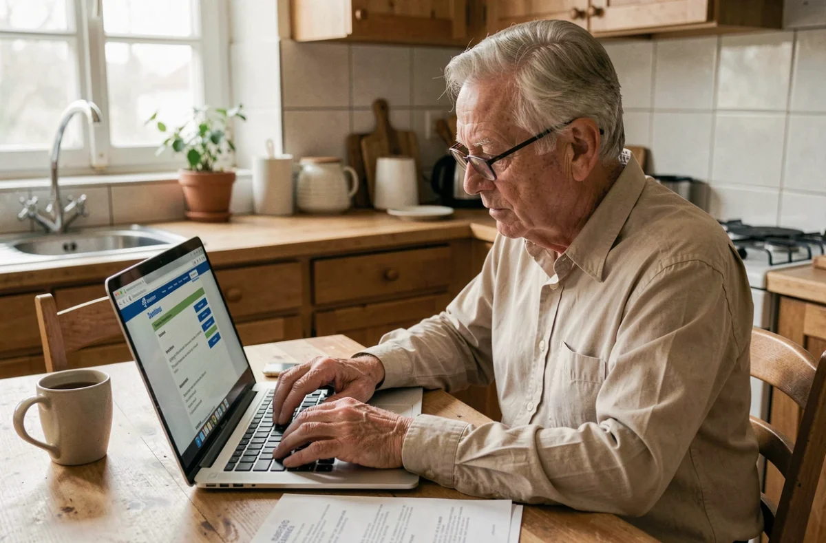 Homme âgé consultant en ligne la liste des 30 maladies exonérantes prises en charge à 100% par la Sécurité Sociale