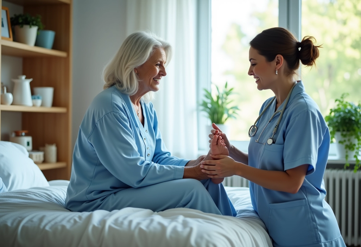 Infirmière inspectant les pieds d