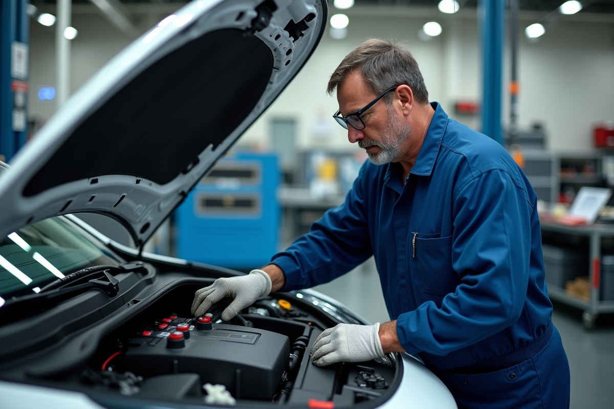 Technicien vérifiant la batterie d